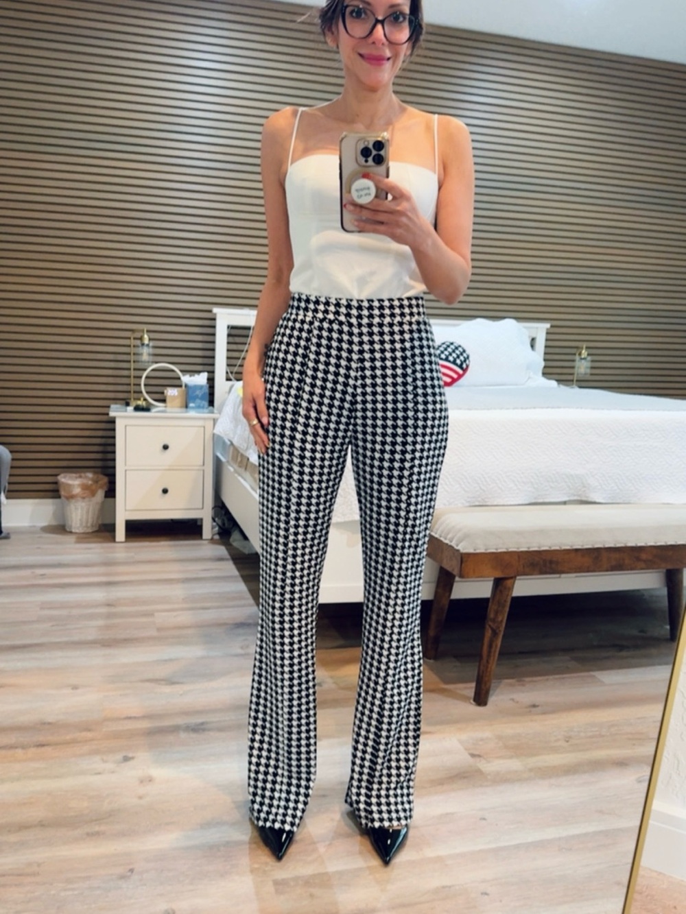 Houndstooth Boot‑Cut Pants - Black & White